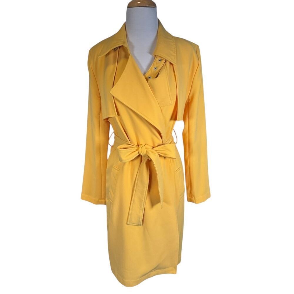 Something Navy Yellow Trench Coat Size S | Belted Structured Shoulder Jacket